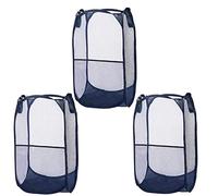 Belle Vous 3pz Rete Portaoggetti Blu Porta Biancheria Sporca per Bagno Portatile, Resistente e Pieghevole con Manici - Porta Oggetti per Bagno, Organizer Armadio Bambini Porta Peluche