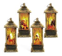 Belle Vous 4 Pezzi Lanterna LED Vintage Natalizia - Lanterne Natalizie Senza Fuoco da Appendere - Lampada Esterno/Interno Decorata con Babbo Natale, Pupazzo di Neve e Alce - A Batterie