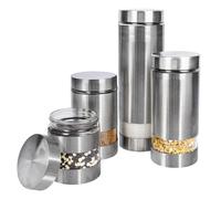 BELLE VOUS 4 Pezzi Vasetti Spezie in Acciaio Inox con Finestre in Vetro