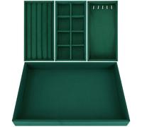 BELLE VOUS 4 Vassoio Porta Gioielli Donna in Velluto Verde Impilabile - Portagioie Donna 35,3 x 24,2 cm - Organizer Gioielli Porta Anelli, Porta Gioie, Porta Orecchini, Porta Bracciali Espositore