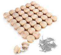 BELLE VOUS 40x Pomelli Legno Grezzo Rotondi con Viti - 3,4 x 2,5 cm - Maniglia per Mobili di Betulla Naturale - Pomelli per Guardaroba, Armadi e Cassetti