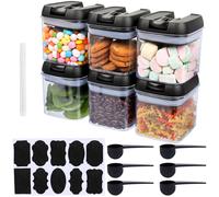 BELLE VOUS 6 Contenitori Ermetici per Alimenti - Set con Cucchiai Dosatori Etichette Pennarello - Barattoli Cucina in Plastica Trasparente da 500 ml - Organizer Cucina e Dispensa