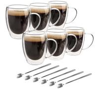 Belle Vous 6 Pezzi Tazze Caffe Doppio Vetro - Tazze con Manici da 350 ml - Doppio Vetro Borosilicato Isolate e Resistenti al Calore per Tè, Caffè, Cappuccino e Caffèlatte