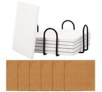 Belle Vous 6 Sottobicchieri Quadrati in Ceramica Bianca con Supporto Sughero - 12 cm - Sotto Bicchieri da Tavola non Smaltati - per Artigianato Fai da Te Pittura Inchiostro Acrilico