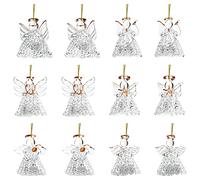 Belle Vous Addobbi Albero di Natale in Vetro Filato (12pz) - Angioletti Natalizi da Appendere con LED - Oggetti Natalizi per la Decorazione dell’Albero di Natale, Espositori e Feste