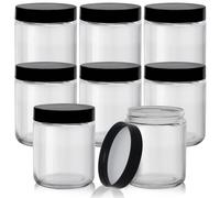 BELLE VOUS Barattolini Vetro Piccoli con Tappo in Plastica Nera (8pz) - Contenitori Alimentari Vetro Ermetici da 240 ml per Cucina e Decorazioni Casa - Barattoli Porta Spezie e Contenitori Cosmetici