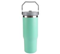 Belle Vous Bicchiere Acciaio Inox con Cannuccia e Manico - Mug Termica da 880 ml - Tazza Portatile per Bevande Calde e Fredde - Borraccia Termica Con Cannuccia - Azzurra