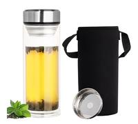 Belle Vous Borraccia con Infusore - Bottiglia in Vetro Borosilicato - 900 ml - con Filtro e Tappo a Vite - a Doppia Parete - per Tè in Foglie e Tisane - con Custodia in Neoprene