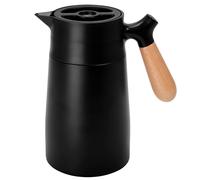 Belle Vous Caraffa da Caffè - Thermos in Acciaio Inox Nero - Contenitore con Manico in Legno - Caraffa Termica a Doppia Parete - Thermos Isolato Sottovuoto - Bevande Calde e Fredde