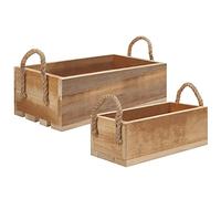 BELLE VOUS Cassapanca in legno con manici in corda (set di 2) - Cassette in legno goffrato aperto - per case, camere da letto, cucina, bagno, libri, giocattoli, vestiti e asciugamani