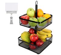 Belle Vous Cestino per Frutta Nero a 2 Livelli - Cestino in Metallo per Cucina -