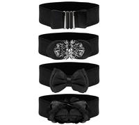 Belle Vous Cintura Donna Vita Alta Nera (Set da 4) - Cintura Elastica Donna 4