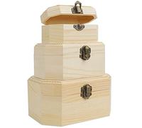 BELLE VOUS Confezione da 3 forzieri in legno - piccolo, medio e grande - in legno grezzo tinta unita con chiusura e coperchio incernierato, per artigianato, arte, hobby, progetti, portagioie e ricordi