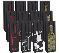 BELLE VOUS Confezione Regalo Bottiglia Vino Nere (12pz) - Busta per Bottiglie 4 Modelli - Buste Carta con Manico Corda - Sacchetti Vino e Champagne per Compleanno, Cene, Anniversari e Inaugurazioni