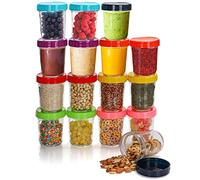 Belle Vous Contenitori Ermetici per Alimenti - 16 Barattoli Rotondi in Vetro con Coperchi in Plastica - Piccoli e Trasparenti da 350 ml - Adatti a Lavastoviglie Freezer e Microonde