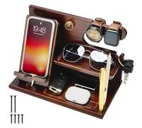 Belle Vous Docking Station Legno Marrone Scuro - Organizer Comodino - Supporto Telefono, Portafoglio, Orologio, Chiavi e Gadget - Regalo Uomo Tecnologico per Compleanno - Accessori Marito/Papà