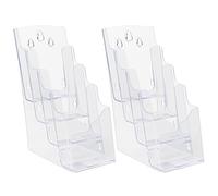 Belle Vous Espositore Brochure Porta Depliant da Tavolo in Plastica Trasparente (2pz) - Porta Volantini Verticale a 4 Livelli da Banco/Tavolo o Parete - Contenitore Volantini, Menu e Portariviste