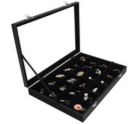 BELLE VOUS Espositore Gioielli 24 Sezioni in Velluto Nero e Coperchio in Vetro - Cofanetto Portagioie Donna per Cassetti - Porta Gioielli Donna Regolabile per Anelli, Collane, Bracciali ed Orecchini