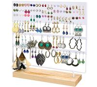 BELLE VOUS Espositore Gioielli in Metallo Bianco con Base in Legno - 144 Fori, 3 File - Appendi Gioielli per Orecchini, Collane Per Donne e Ragazze