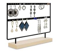 BELLE VOUS Espositore Gioielli Porta Orecchini Portagioie Legno e Metallo Nero - 46 Fori e 2 Livelli - Organizer Gioielli Portagioie Donna per Bracciali e Anelli - Porta Collane Da Tavolo