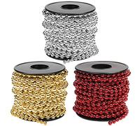 Belle Vous Ghirlanda di Perle per Albero di Natale (3pz) Catena Perle Decorative da 10 Metri - Perle Albero di Natale Rosse, Oro e Argento per Decorazioni Albero di Natale, Tavola e Gioielli Fai-da-Te