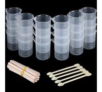 Belle Vous Kit 24 Misurini Trasparenti Resina Epossidica - Misurino per Miscela Trasparente da 100 ml - Bicchiere Graduato Cucina - con 30 Bastoncini Legno e 5 Cucchiai Plastica
