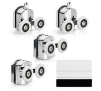 Belle Vous Kit 4 Rotelle per Box Doccia - Ruote in Lega di Zinco con Diametro 23 mm - Rotelline Porta Scorrevole Vetro - 2 Rulli Superiori e 2 Inferiori - Ricambi Bagno con Fissaggi e Spatola