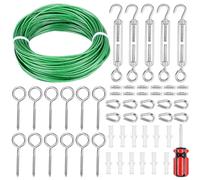 Belle Vous Kit Filo e Tiranti M5 - Cavo Acciaio Inox Rivestito PVC Ø 3 mm x 30 m - per Giardinaggio da Esterno - Corda con Tendicavo - per Tende da Giardino Recinzioni - Rivestimento Verde