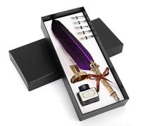 BELLE VOUS Kit per Calligrafia - Set da 8 - Calligraphy Pen - Penna Piuma Viola - Calamaio Inchiostro Nero - 5 Pennini - Penne per Lettering - da Regalo - con Pennino per Scrivere