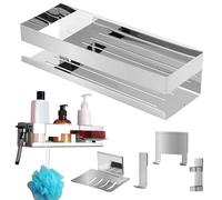 BELLE VOUS Mensola Doccia - Mensola Porta Bagnoschiuma da Bagno - Installazione Senza Foratura - Adesiva in Acciaio Inox - Organizer per Oggetti e Accessori - Soluzione 5-in1