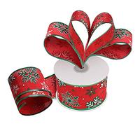 Belle Vous Nastro Rosso per Albero di Natale - 20 m x 6,3 cm - Organza Rotolo Nastro Natalizio Filo Metallico e Design Fiocchi di Neve Brillanti per Decorazioni Albero di Natale, Fiocchi Regalo, Feste