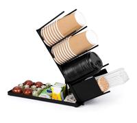 BELLE VOUS Organizer Angolo Bar per Casa e Ufficio - Portabicchieri e Porta Cialde Caffè - Organizzatore Caffetteria per Bicchieri e Accessori - per Cucchiaini e Tovaglioli - Nero