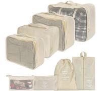BELLE VOUS Organizer Valigia Salvaspazio - 8 Packing Cubes - Set Viaggio Sacchetti Impermeabili - Divisori Valigia - Organizer Zaino - Kit Valigie Sacchetti in Rete - Color Crema