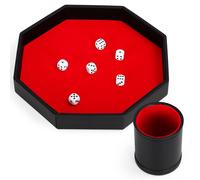 Belle Vous Ottagono Lancia Dadi Pelle Nera e Velluto Rosso Con Tazza e Dadi - Porta Dadi per Giochi da Tavolo RPG, DND o Come Vassoio Pelle Svuotatasche per Gioielli - Tavola Dadi da Gioco