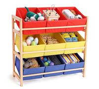 BELLE VOUS Porta Giochi per Bambini - con 3 Livelli di Contenitori - Scaffale Portagiochi per la Cameretta - Mobile da Bambino - Organizer Giocattoli in Legno Colorato