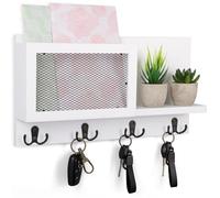 BELLE VOUS Porta Lettere e Chiavi Ingresso Bianco con 8 Ganci - Portalettere Decorativo da Parete - Portachiavi Parete in Legno Rustico per Casa, Ingresso, Corridoio, Soggiorno o Guardaroba