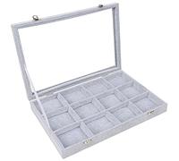 Belle Vous Porta Orecchini Espositore Gioielli in Velluto Grigio con 12 Slots e Coperchio Trasparente - Cofanetto Portagioie Donna Impilabile - Porta Gioielli Donna Espositore Orecchini e Porta Anelli