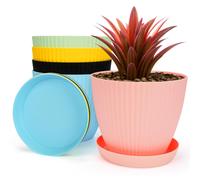 BELLE VOUS Porta Piante - 5 Vasi con Sottovasi - Vasi Plastica Colorati -