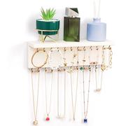 BELLE VOUS Portagioie da parete in legno bianco con 24 ganci, 30,3 x 7,3 cm, espositore per gioielli rustici per collane, bracciali, orecchini e anelli