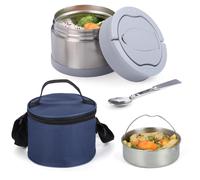 BELLE VOUS Portapranzo Termico - Contenitore per Alimenti Caldi e Freddi - con Cucchiaio e Custodia - Thermos Portavivande in Acciaio - per Cibo Frutta Pappa Neonati - 2 Scomparti