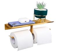 Belle Vous Portarotolo con Ripiano - Porta Carta Igienica Autoadesivo - Accessori per Bagno a Parete con Cuscinetto Adesivo - Reggi Rotolo da Muro in Alluminio - Color Oro