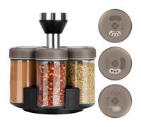 BELLE VOUS Portaspezie Girevole con 6 Barattoli Spezie di Vetro e Coperchi Grigi - Organizer Girevole a 360° Acciaio Inox per Cucina - Contenitori Spezie, Erbe e Condimenti a Carosello con Barattoli