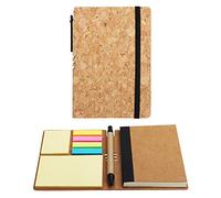 Belle Vous Quaderno A6 Blocco Appunti a Righe - Set da 2 con Penna e Foglietti Adesivi - 10 x 14,5 cm - 70 Pagine - Blocco Note - Quaderni a Righe con Copertina in Sughero per Casa e Ufficio