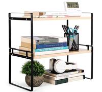 BELLE VOUS Scaffale da scrivania in legno, impilabile, a 2 ripiani, per tavoli, cucina o ufficio, autoportante per libri, decorazioni o forniture, marrone e nero