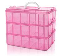 BELLE VOUS Scatola con Scomparti a 3 Livelli - Scatoline Plastica Trasparente Rosa - Massimo 30 Scomparti - Scatole Porta Minuteria per Giocattoli, Gioielli, Perline, Arte - Scatola Organizer