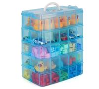 Belle Vous Scatola con Scomparti in Plastica Azzurra a 5 Livelli Impilabili - Scatoline Plastica Trasparente Regolabili - Massimo 50 scomparti - Scatole Porta Minuteria per Perline - Scatola Organizer