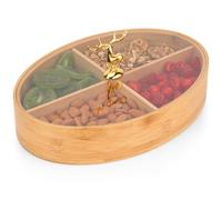 BELLE VOUS Scatola Porta Oggetti Legno Tonda con 4 Scomparti e Coperchio - 29 x 12 cm - Cassetta Legno Portaoggetti per Bustine di Tè, Oggetti da Conservare, Gioielli, Oggetti Artigianali