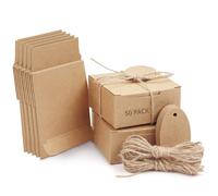 Belle Vous Scatola Regalo Cartone Kraft Quadrate - Scatola Cartone con Coperchio, Corda Canapa e Etichette (50pz) - Scatoline Regalo 7,5x7,5x3,5cm- Scatoline Portaconfetti Matrimonio, Feste, Fai da Te