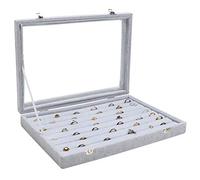 BELLE VOUS Organizer Gioielli Espositore Anelli in Velluto Grigio con 7 Livelli - Porta Anelli Espositore con Coperchio in Vetro Trasparente - Espositore per Anelli, Orecchini e Gemelli