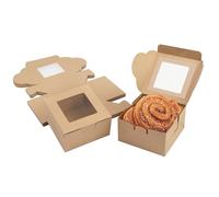 Belle Vous Scatola di carta Kraft marrone con finestra trasparente (set da 50) - Scatola da torta 10,16 x 5,7 cm - Scatola pasticceria per ciambelle, mini torta, pasticceria, dessert e torta,